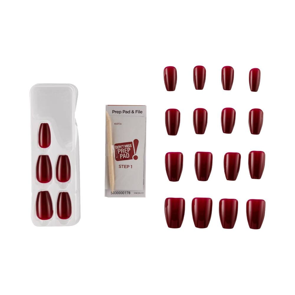 Kit com unhas postiças autocolantes, bandeja, lenço preparador e palito