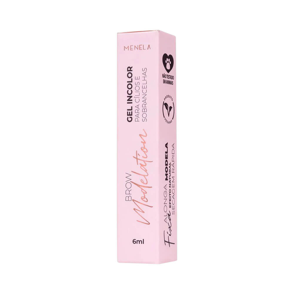 Caixa rosa do Gel para Sobrancelhas Menela Brow Modelation 6ml com informações do produto