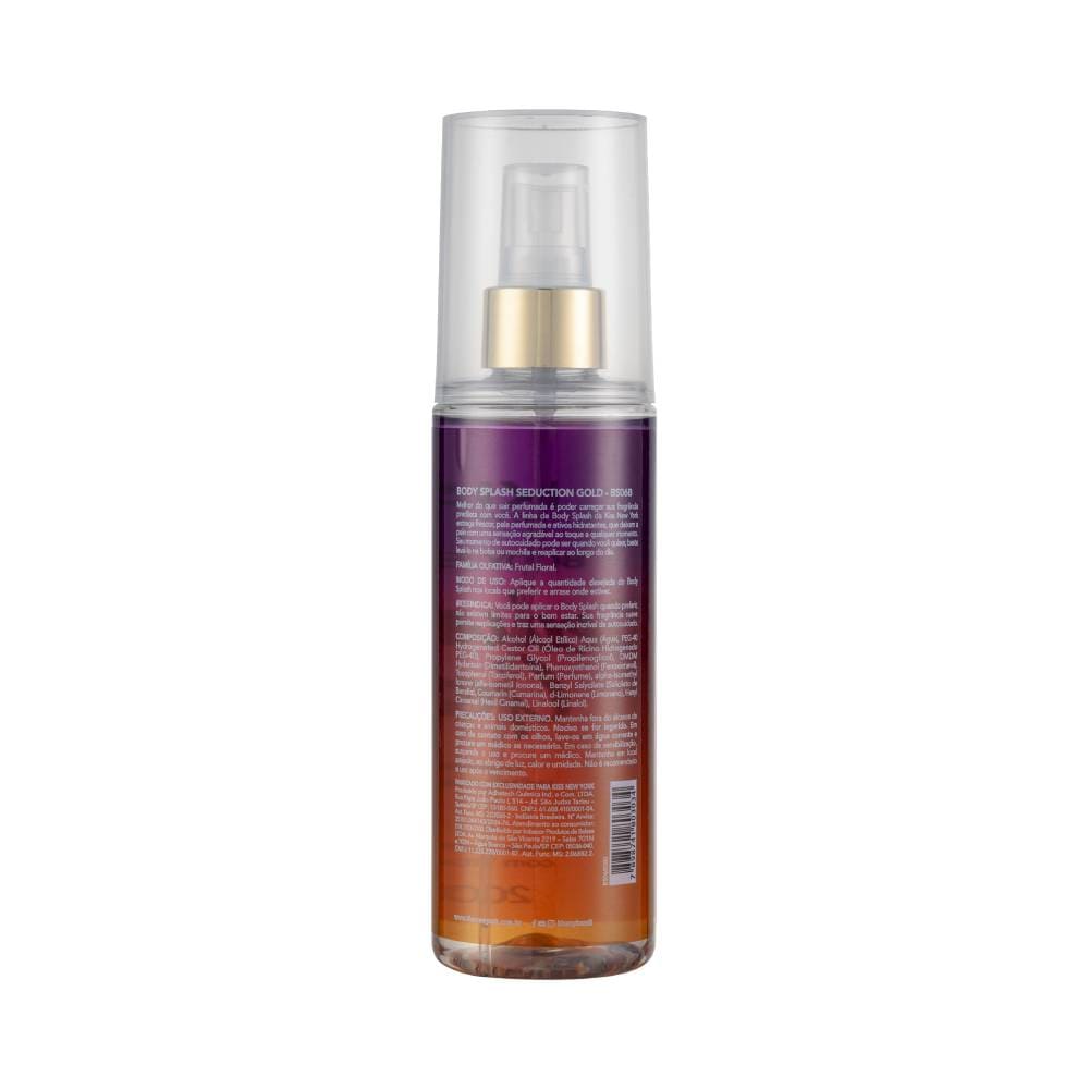 Parte traseira do frasco com rótulo e informações do Body Splash Seduction Gold 200ml