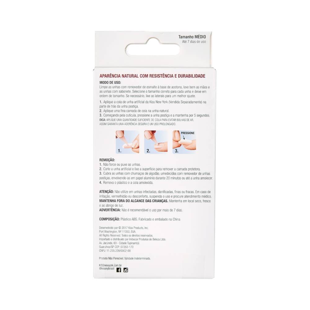 Verso da embalagem com informações de uso e especificações das unhas postiças