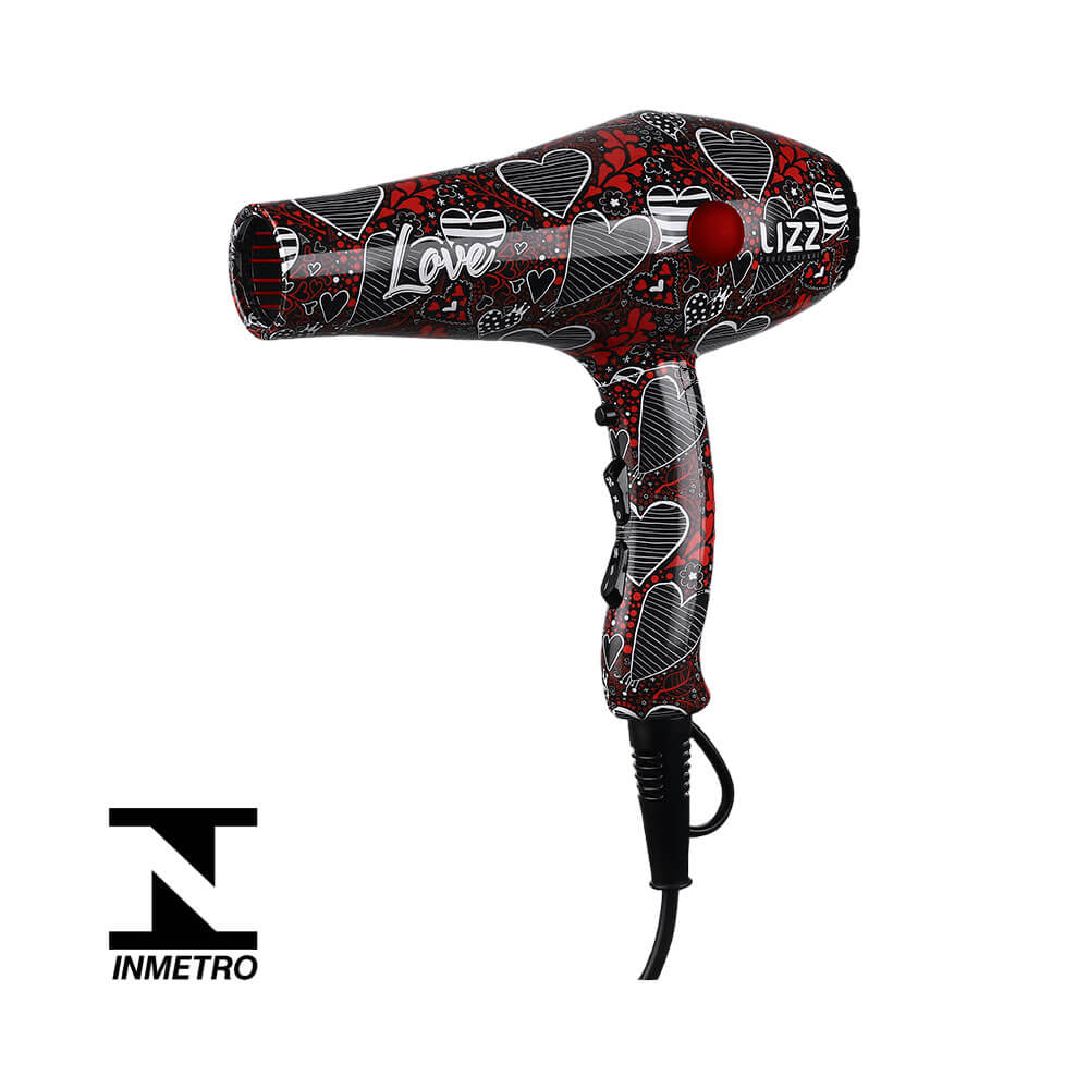 Detalhe do secador Lizz 3800 Love mostrando selo de certificação e design