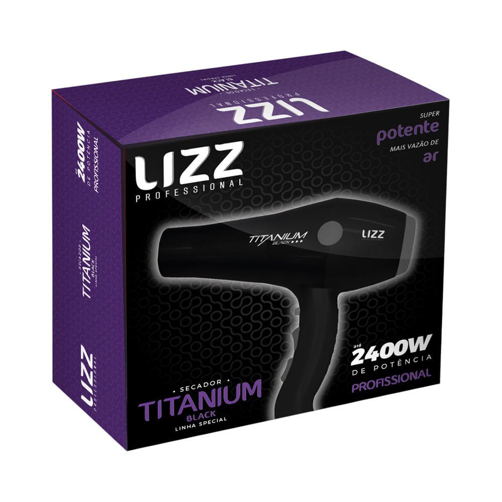 Embalagem do Secador Lizz Titanium Black destacando 2400W