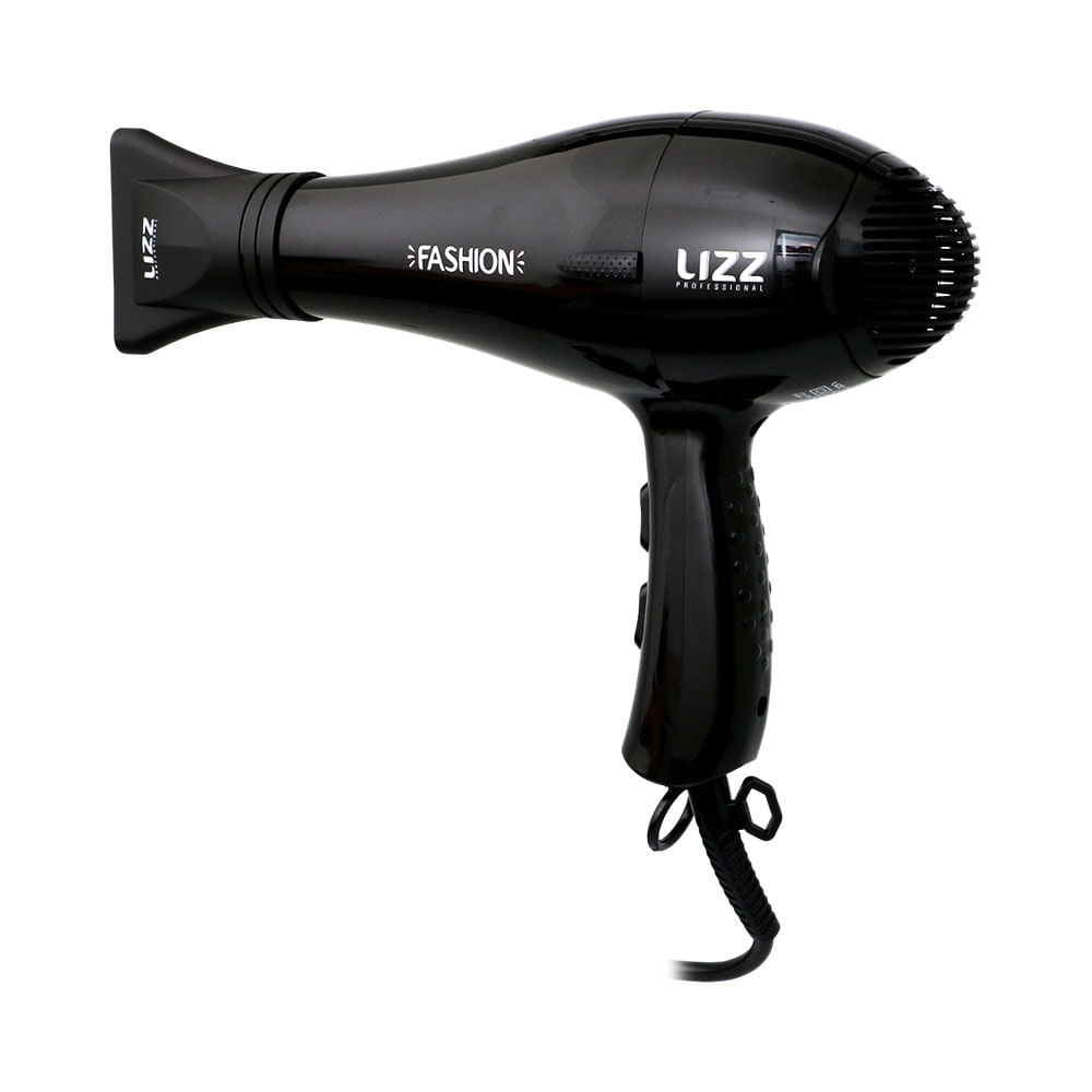 Secador Lizz Fashion com bocal concentrador acoplado mostrando design e botões de controle