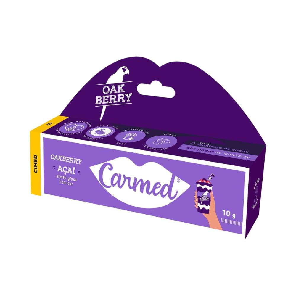 Caixa do hidratante labial Carmed Oakberry Açaí 10g