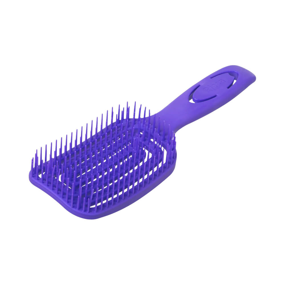 Escova Ricca Flex Wet & Dry roxa destacando cerdas e ventilação