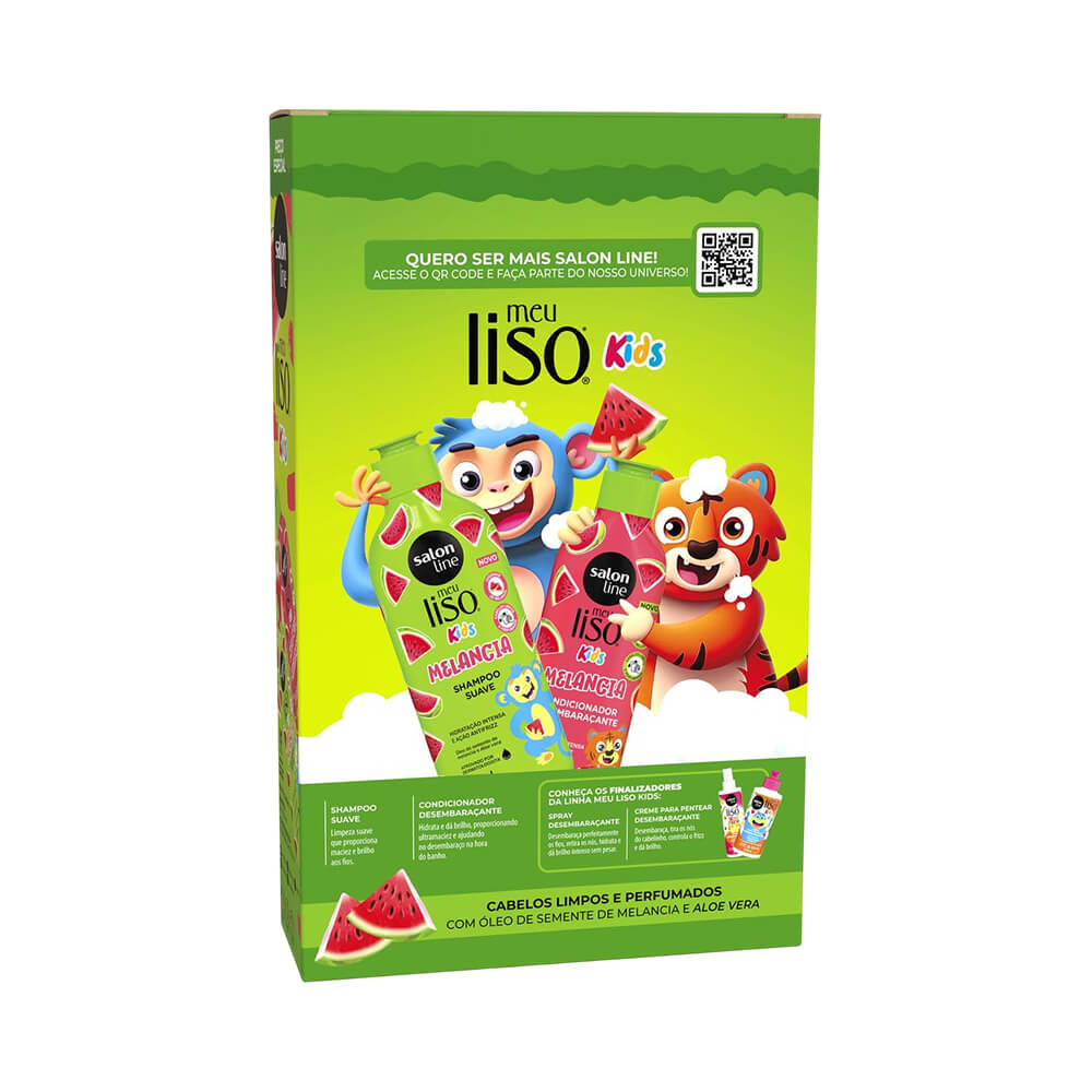 Detalhe traseiro do kit Meu Liso Kids Melancia com ingredientes e instruções