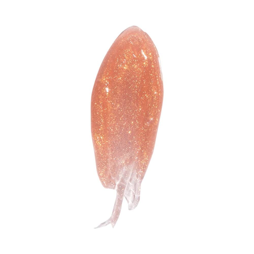 Amostra do Lip Glitter Dailus Gold Glitter com partículas de glitter dourado sobre fundo branco