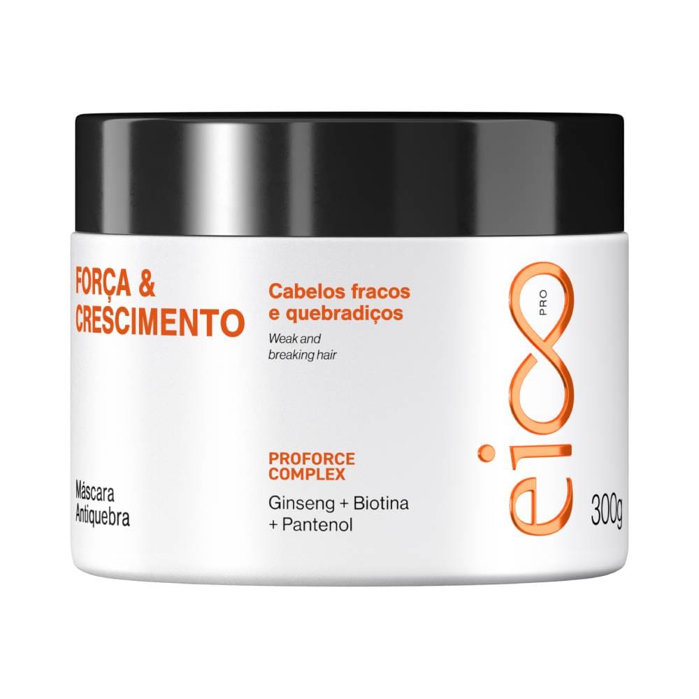 Máscara de Tratamento Eico Força & Crescimento 300g - pote branco com tampa preta