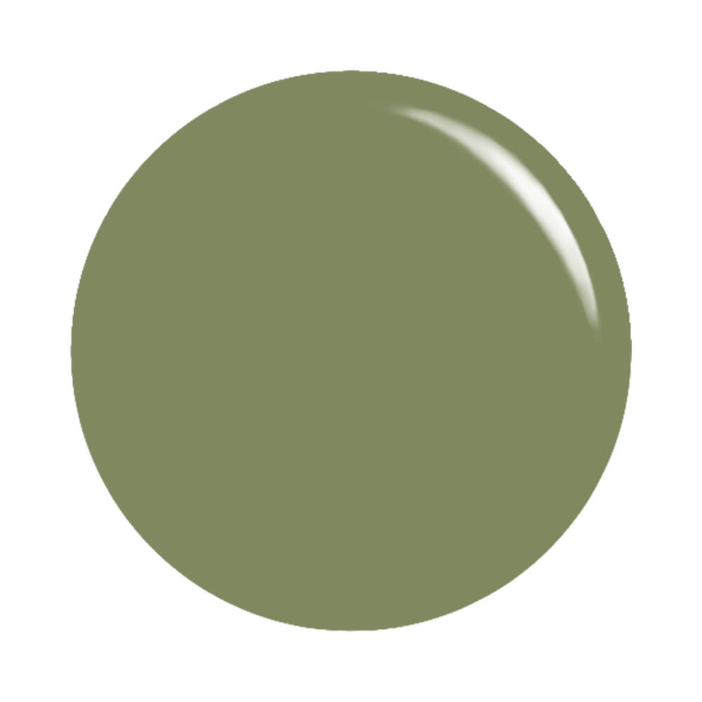 Amostra da cor verde oliva do esmalte Cora Ai Que Luxo Parka 452