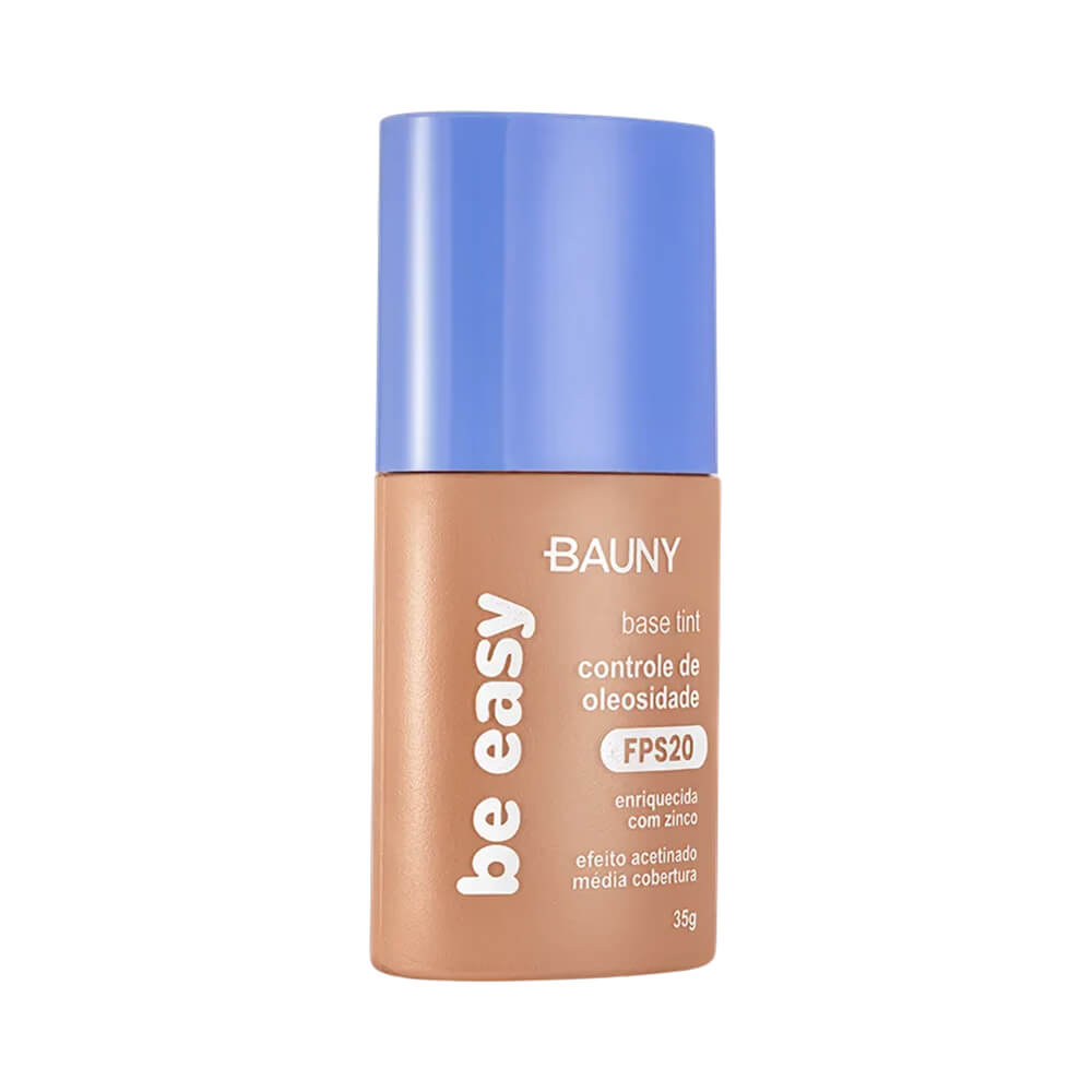 Frasco frontal da Base Bauny Be Easy Tint Cor 050 destacando rótulo e características
