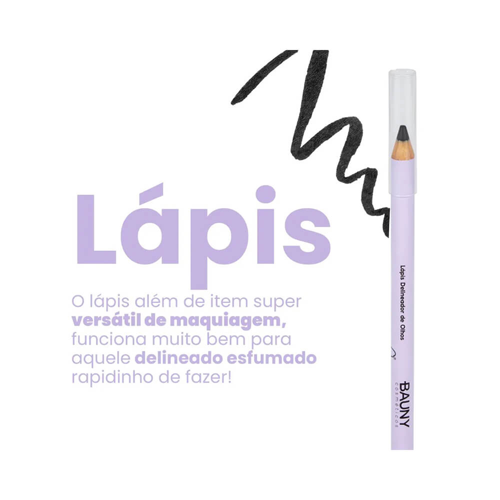Imagem promocional do lápis Bauny com traço esfumado e corpo lilás