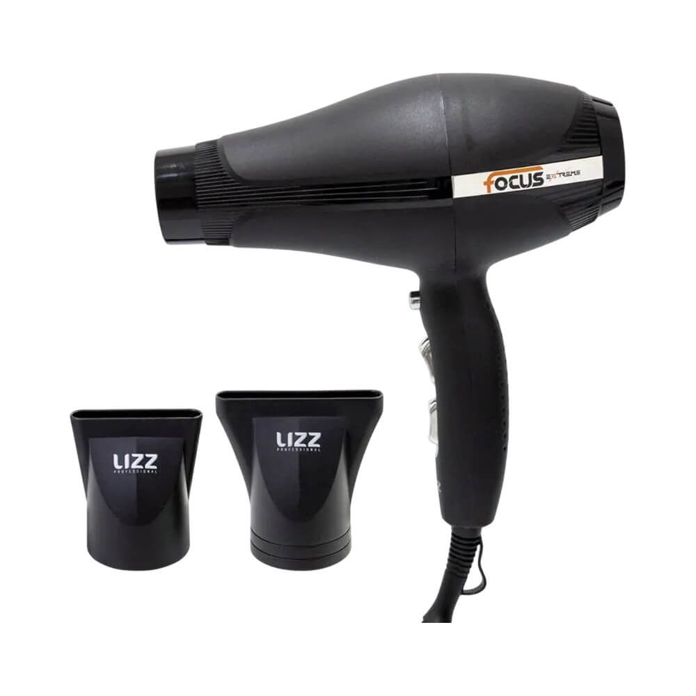 Secador Lizz Focus Extreme com bocais aplicadores e detalhes em prata