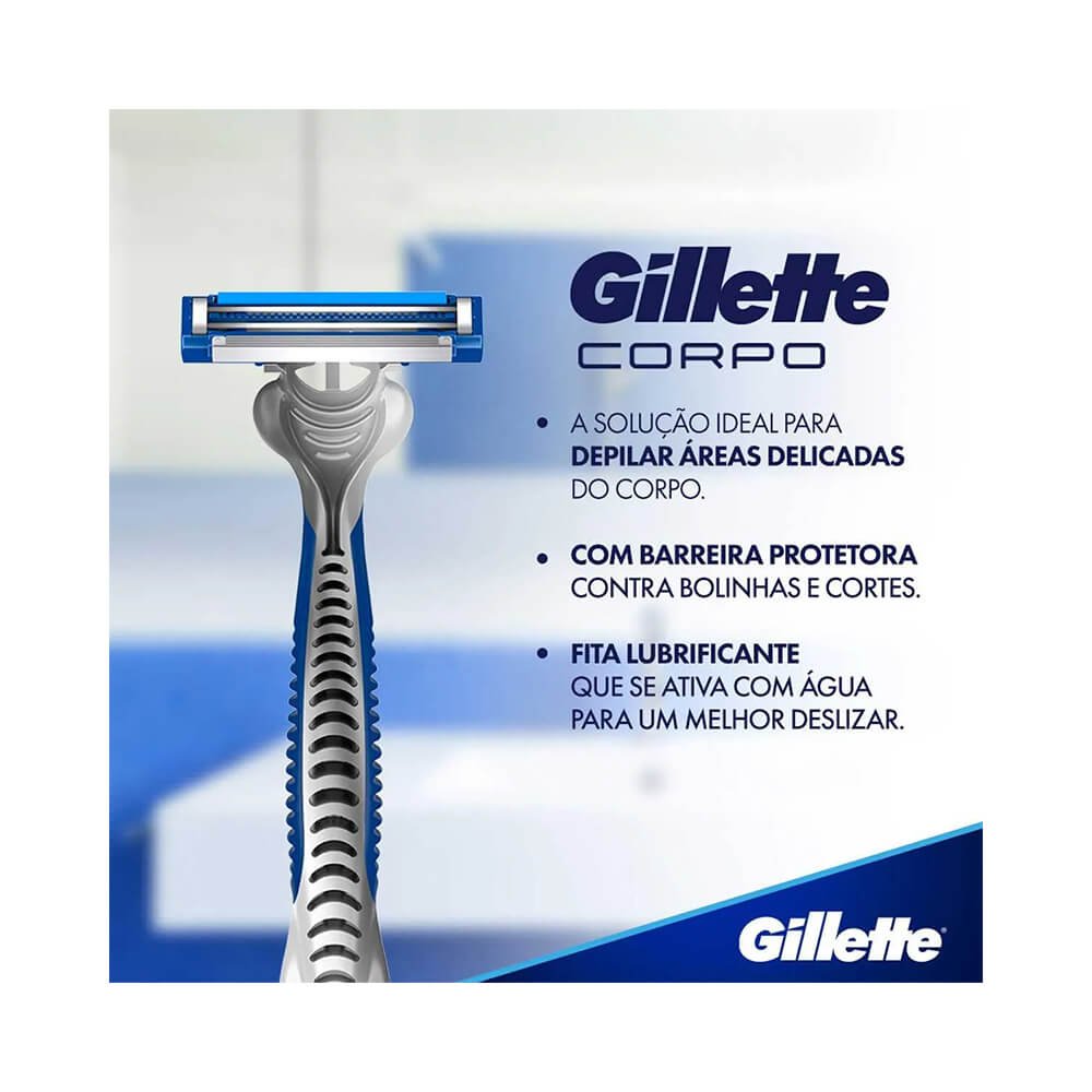 Aparelho Gillette Corpo Leve em destaque com lâminas e cabo visíveis