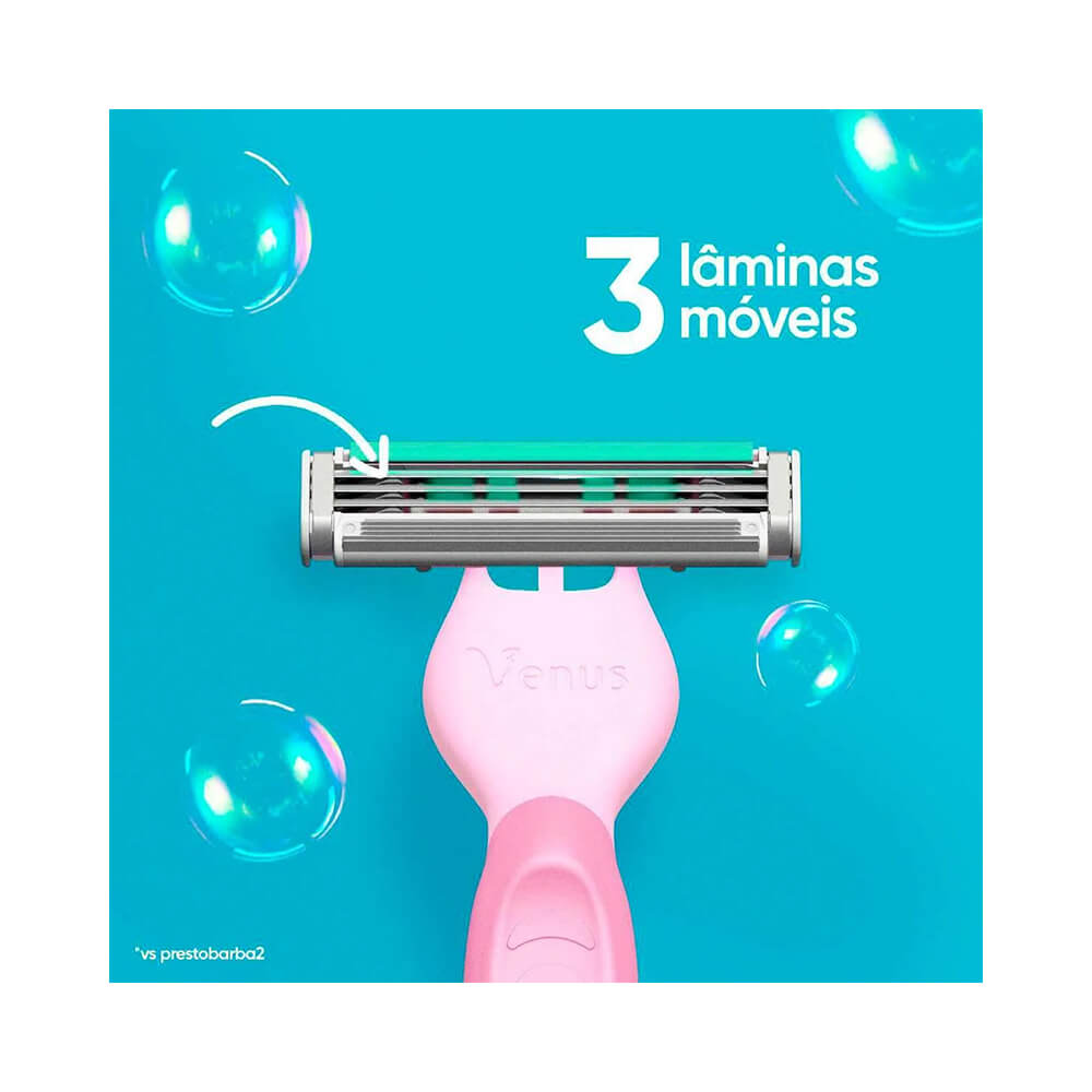 Close-up das lâminas móveis do aparelho Gillette Venus Suave Sensitive
