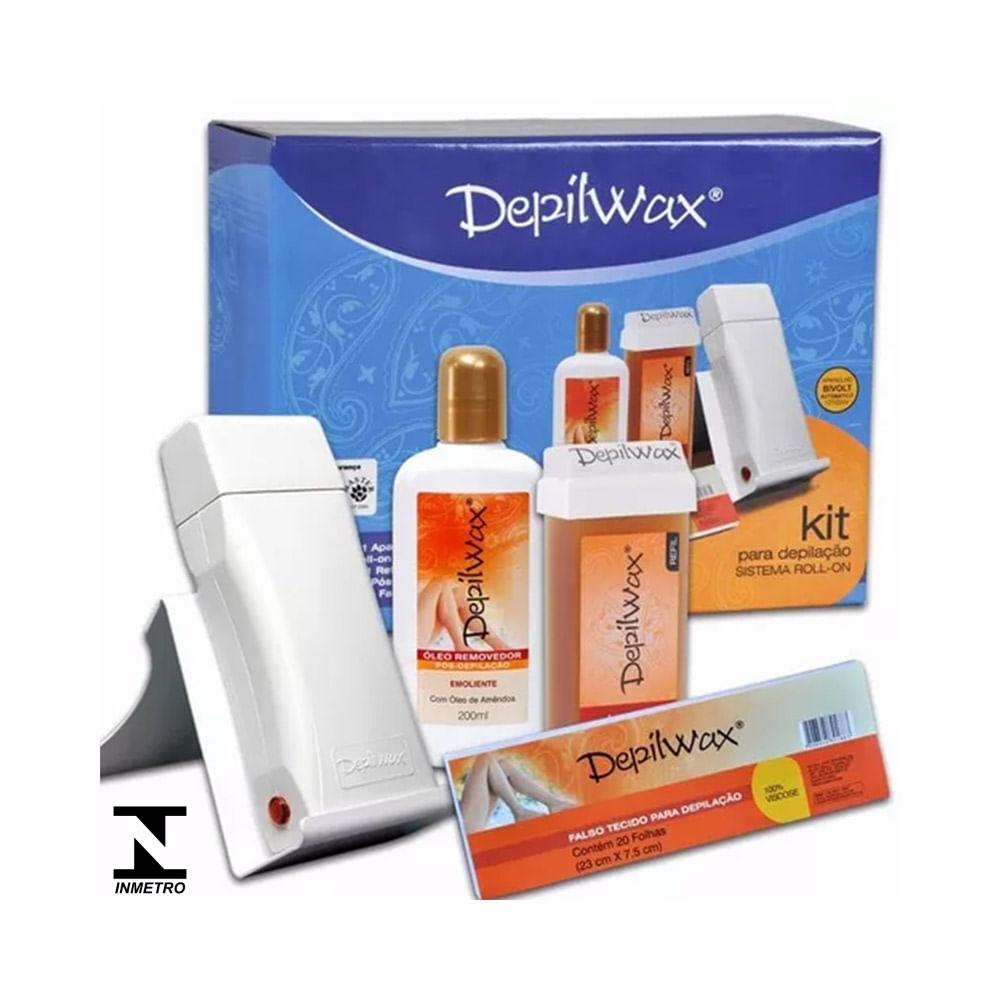 Detalhe do aquecedor roll-on Depilwax, refil de cera e óleo de amêndoas