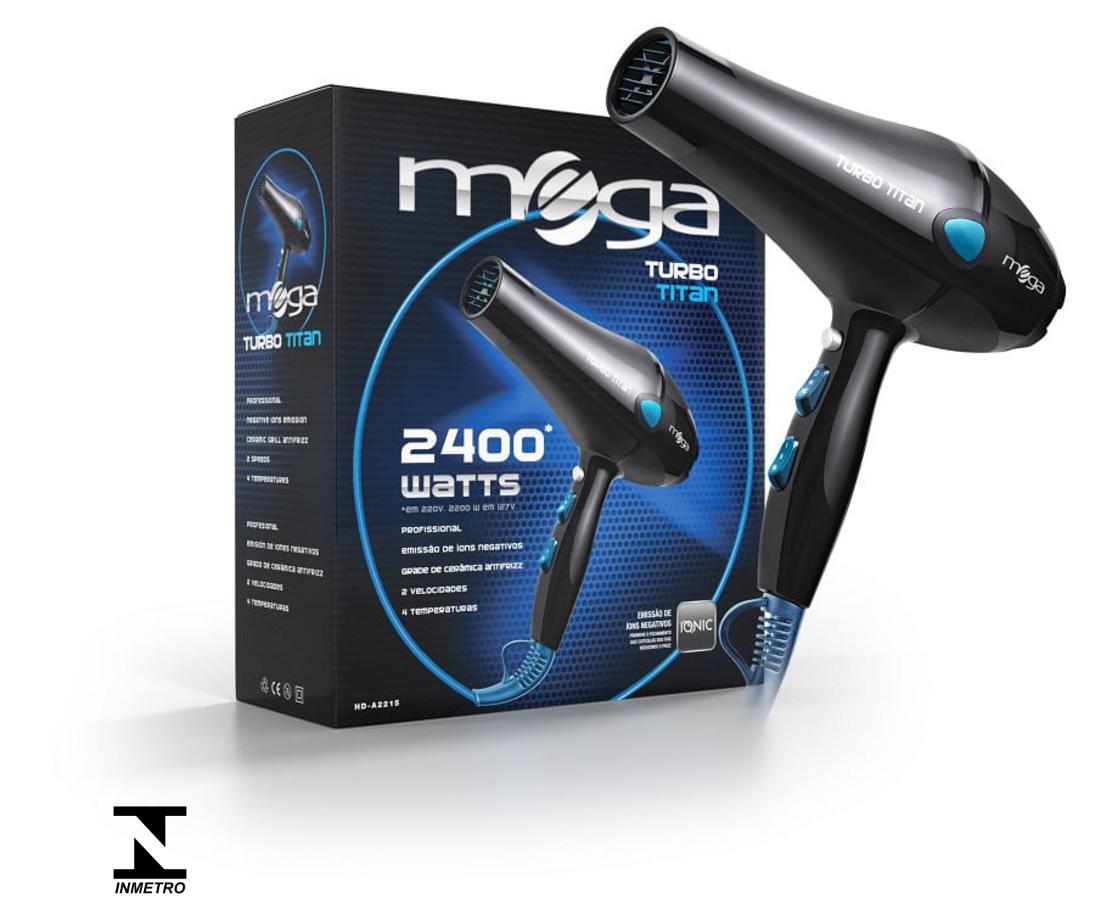 Secador Mega Ceramic Turbo Titan com caixa em fundo branco
