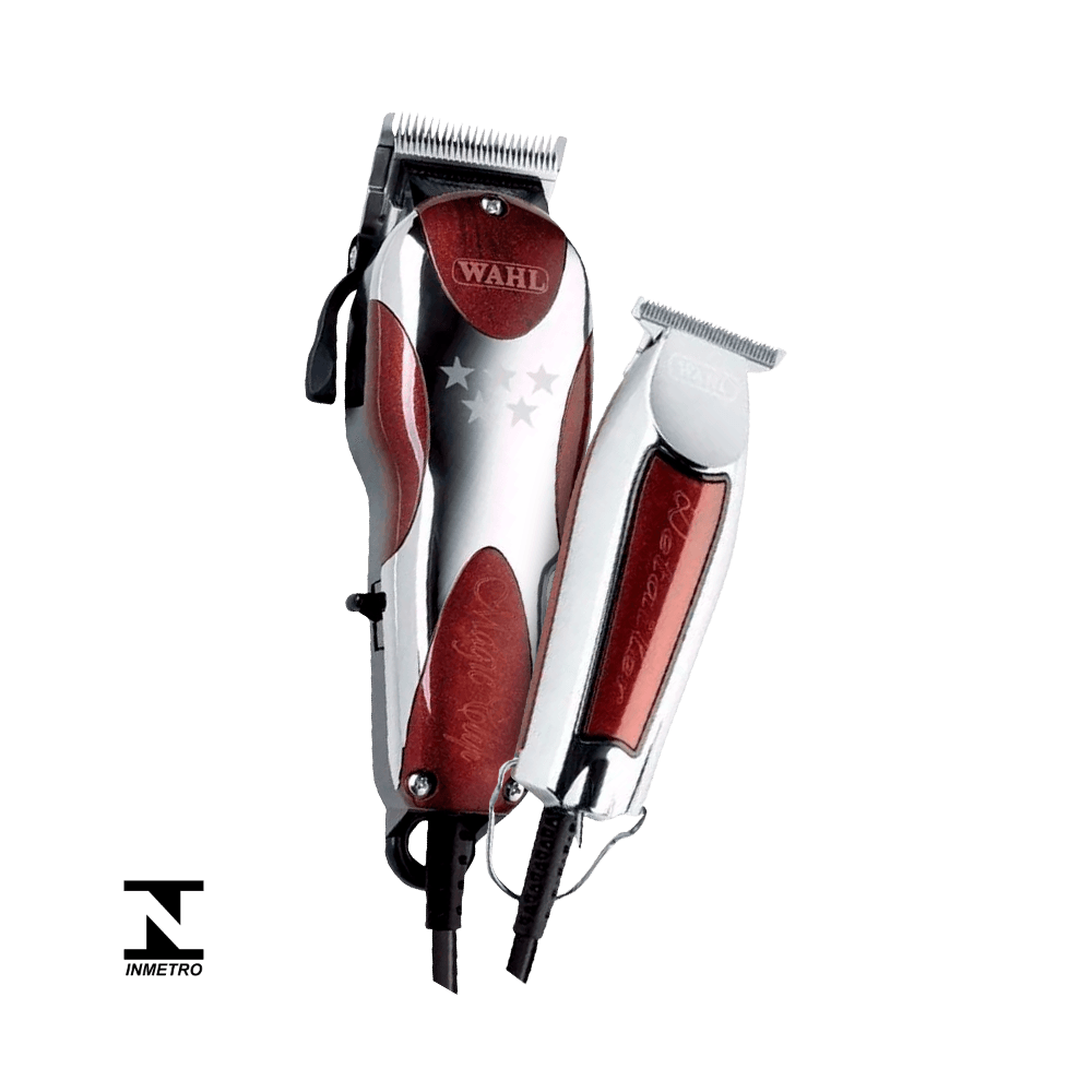 Kit Wahl com Máquina Magic Clip e Detailer - prata e vermelho, selo INMETRO