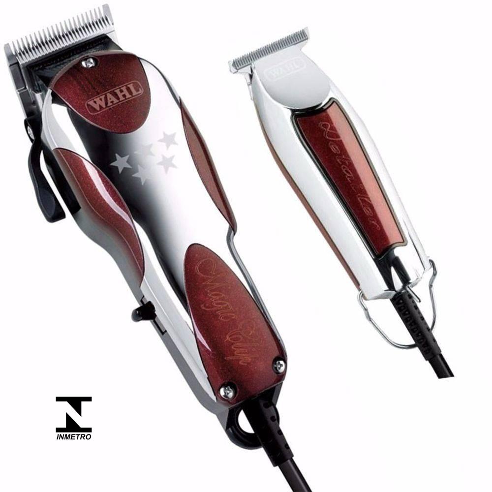 Kit Wahl Magic Clip e Detailer - máquinas de corte cromadas com detalhes em vermelho