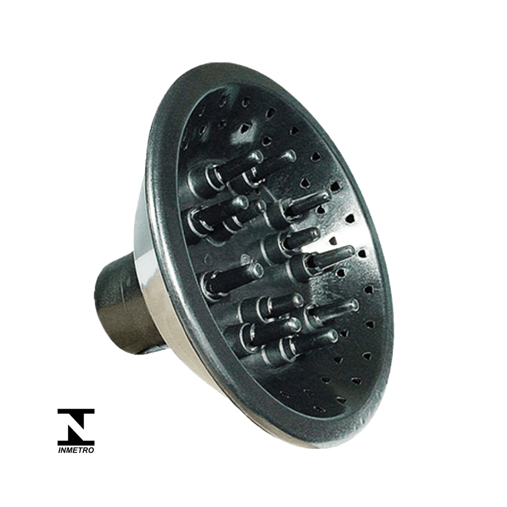 Difusor Dompel Ref. 4555 preto com detalhes prata, formato côncavo e pinos internos