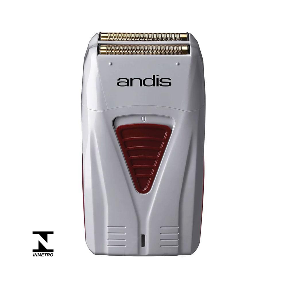 Andis Profoil Lithium com selo INMETRO e detalhe das lâminas