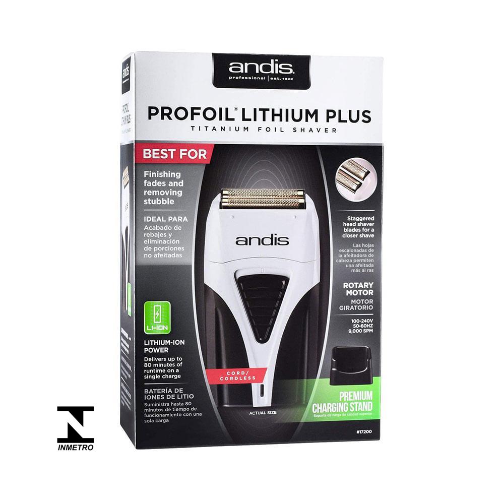 Embalagem e detalhes técnicos da Máquina Andis Profoil Lithium Plus
