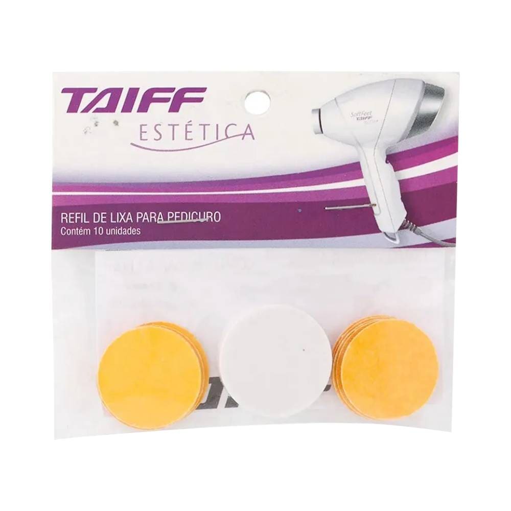 Embalagem do refil de lixas Taiff Pedicuro Soft Feet mostrando 10 unidades