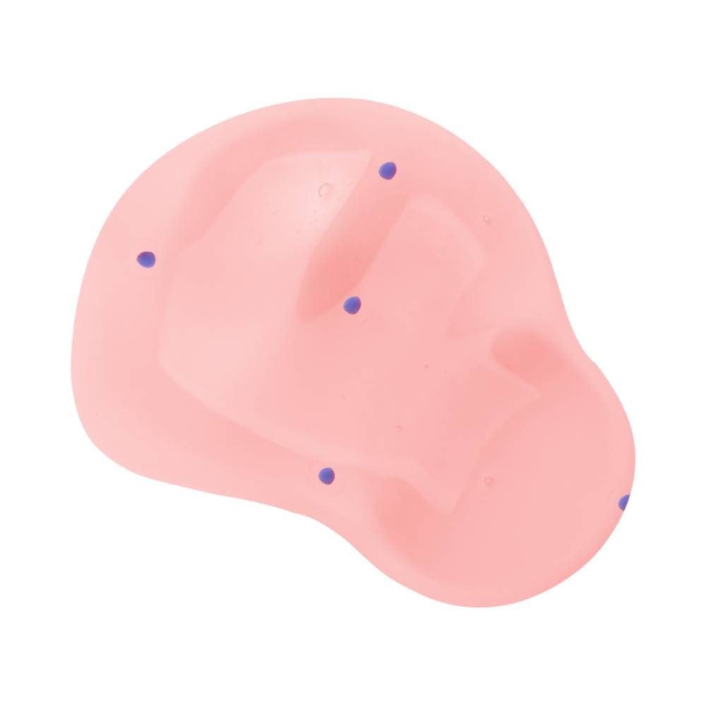 Close na textura do gel rosado com esferas hidratantes azuis