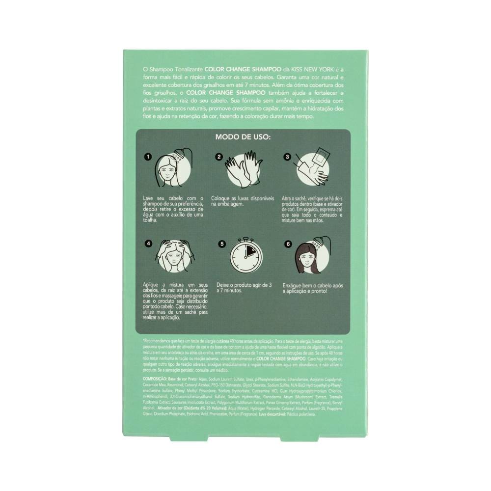 Verso da embalagem do Shampoo Tonalizante Kiss New York com modo de uso ilustrado