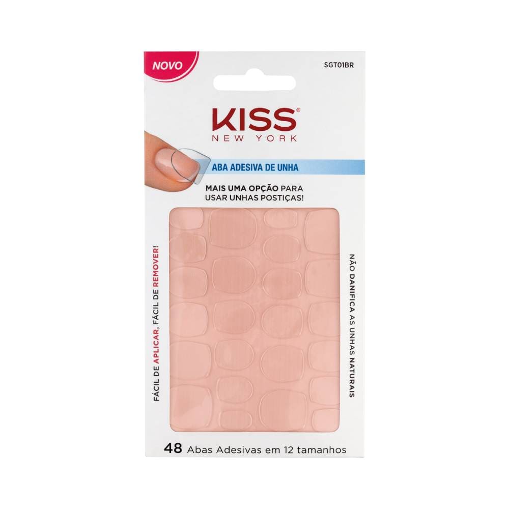 Embalagem frontal da Aba Adesiva de Unha Kiss New York com 48 unidades
