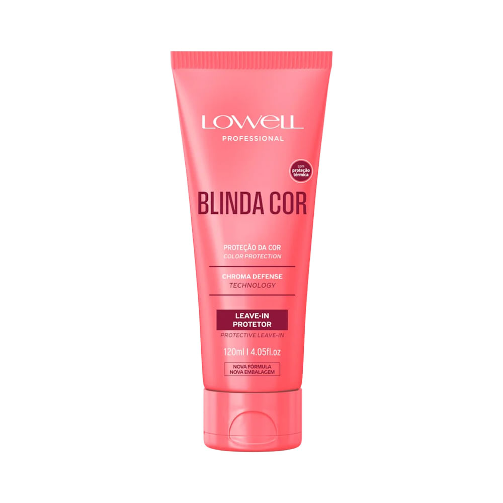 Leave-in Protetor Lowell Blinda Cor 120ml - embalagem rosa, proteção térmica e Chroma Defense