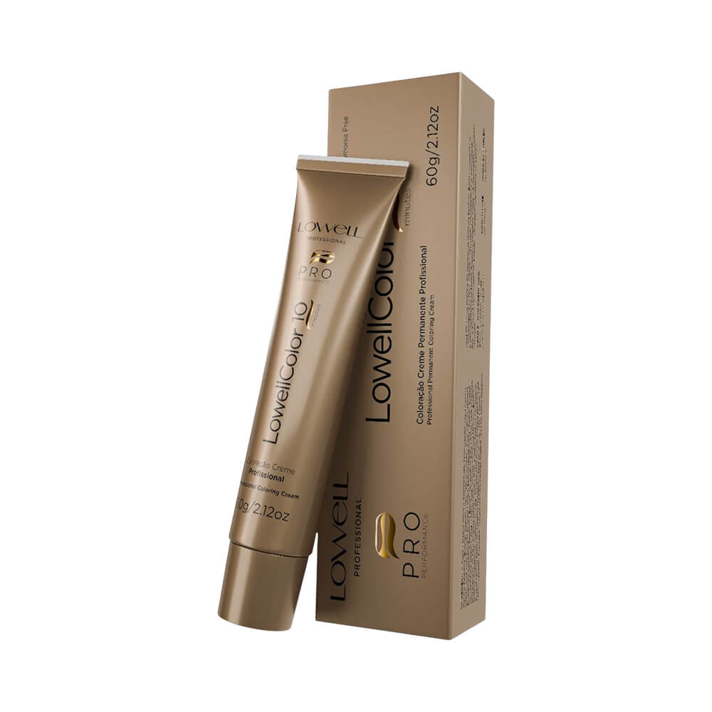 Embalagem dourada e tubo da Coloração Lowell Color 10 Minutes 4.0 Castanho Médio, 60g