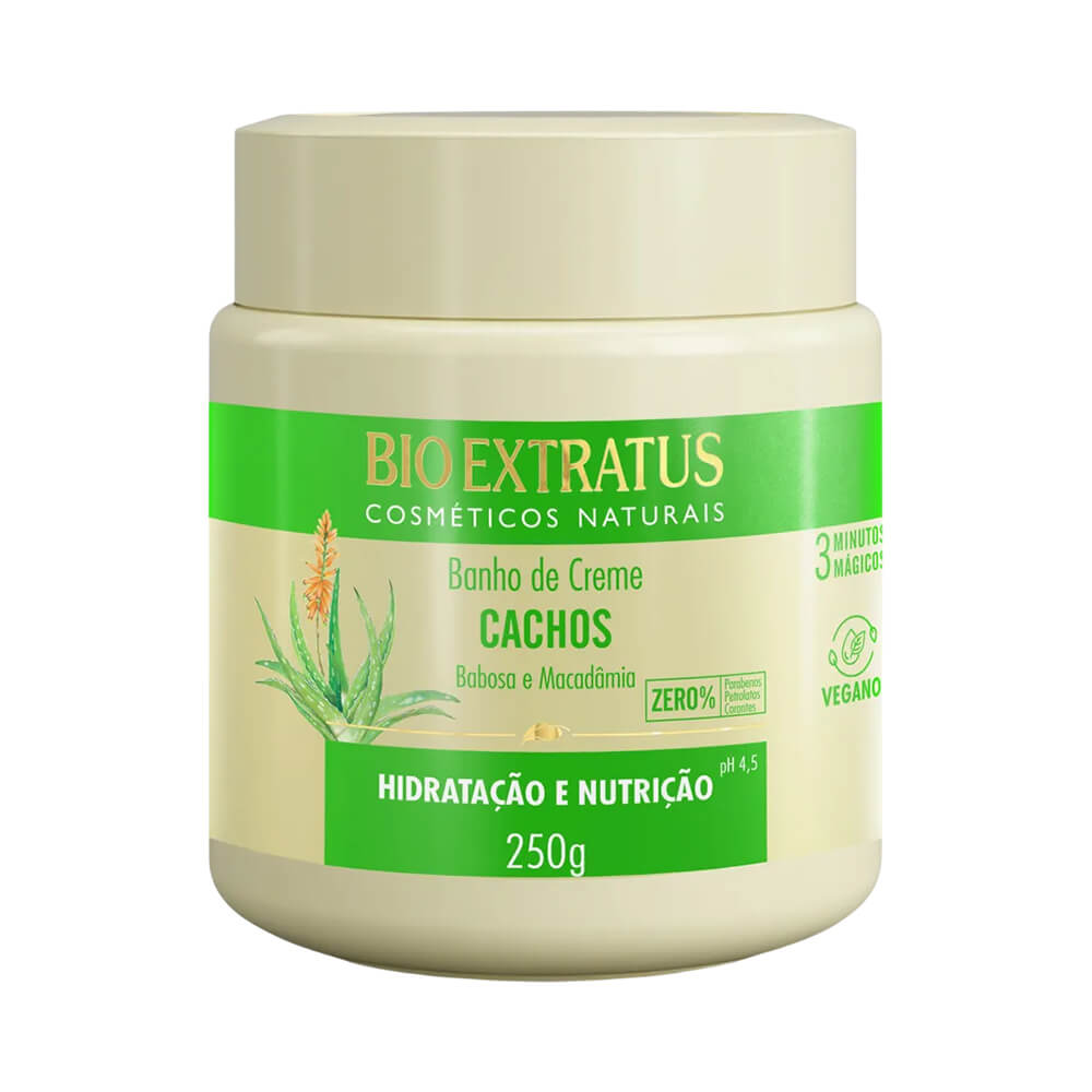 Creme Capilar Bio Extratus Cachos 250g - pote bege com rótulo verde
