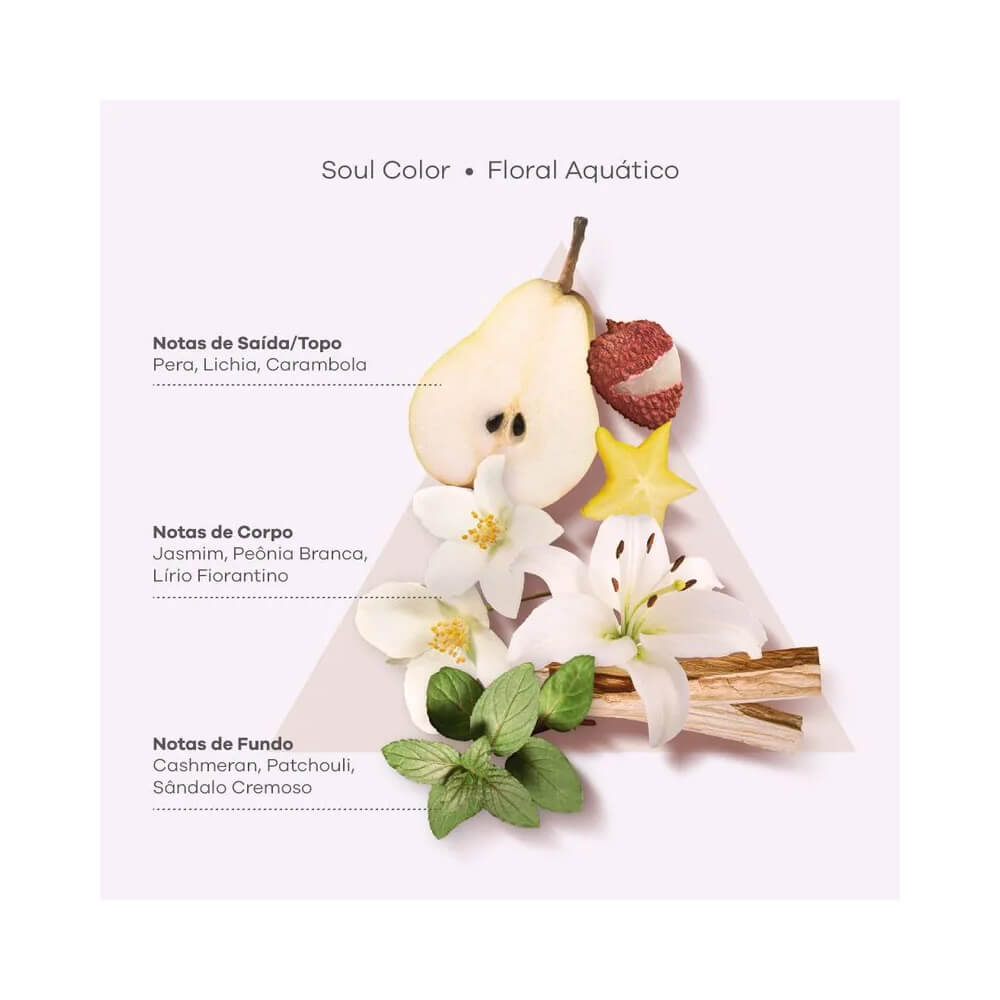 Notas olfativas do Shampoo Braé Soul Color em representação floral e frutada
