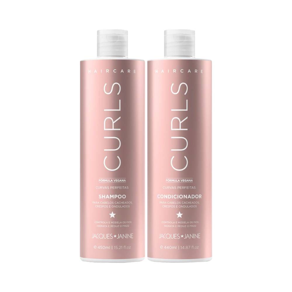 Kit Jacques Janine Hair Care Curls shampoo 450ml e condicionador 440ml frascos rosa