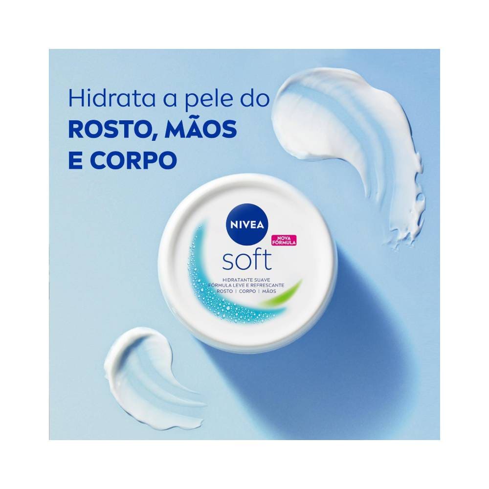 Pote do Creme Nivea Soft com texturas do creme espalhadas ao lado