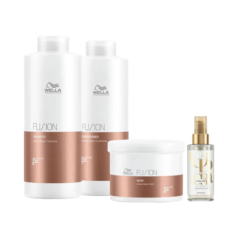 Kit Wella Fusion: shampoo, condicionador, máscara e óleo