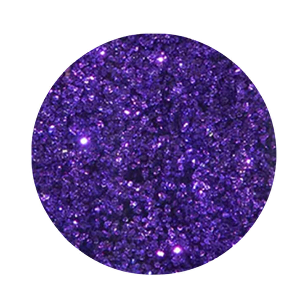 Amostra circular da cor roxa com glitter do Esmalte Cora New Glitter Purpurina