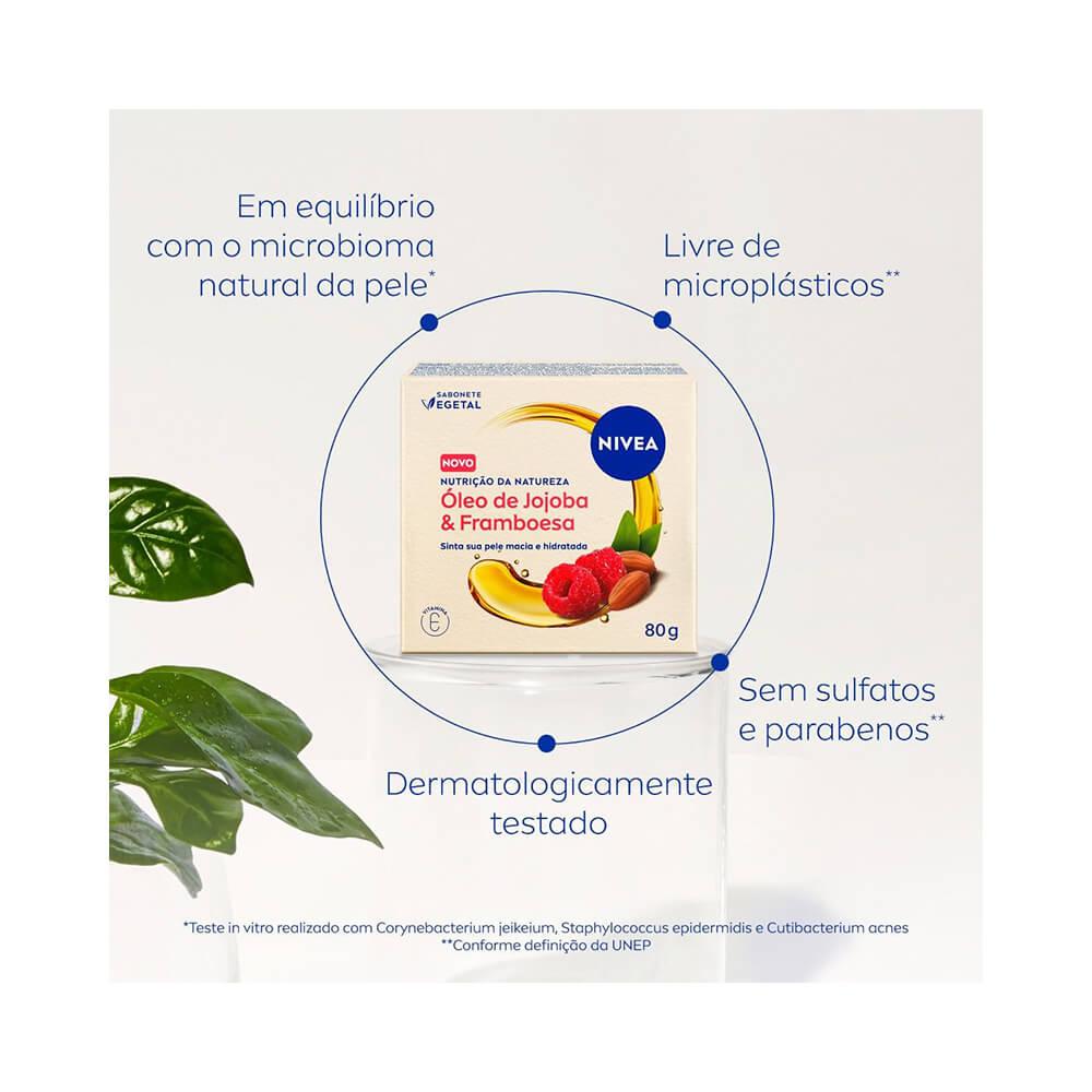 Imagem informativa destacando atributos do Sabonete Vegetal NIVEA Nutrição da Natureza