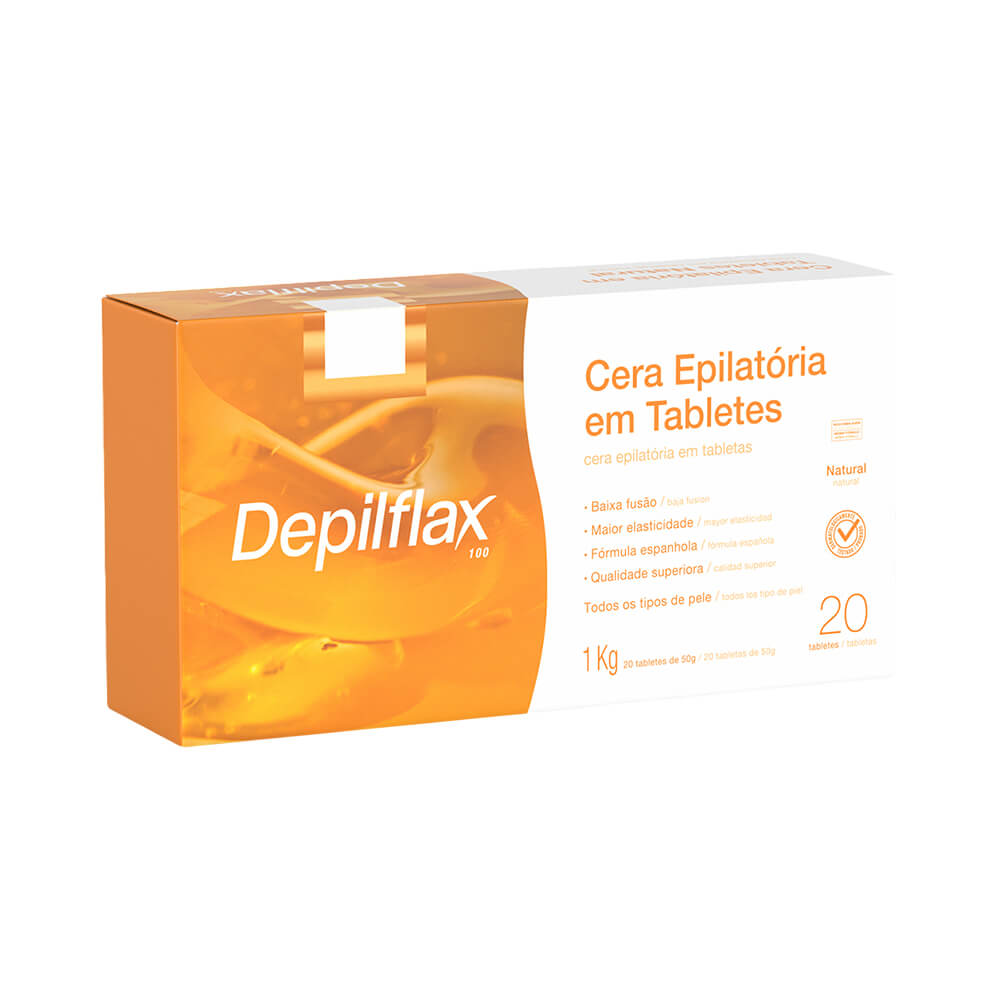Cera Epilatória Depilflax Tablete Natural 1kg - embalagem laranja