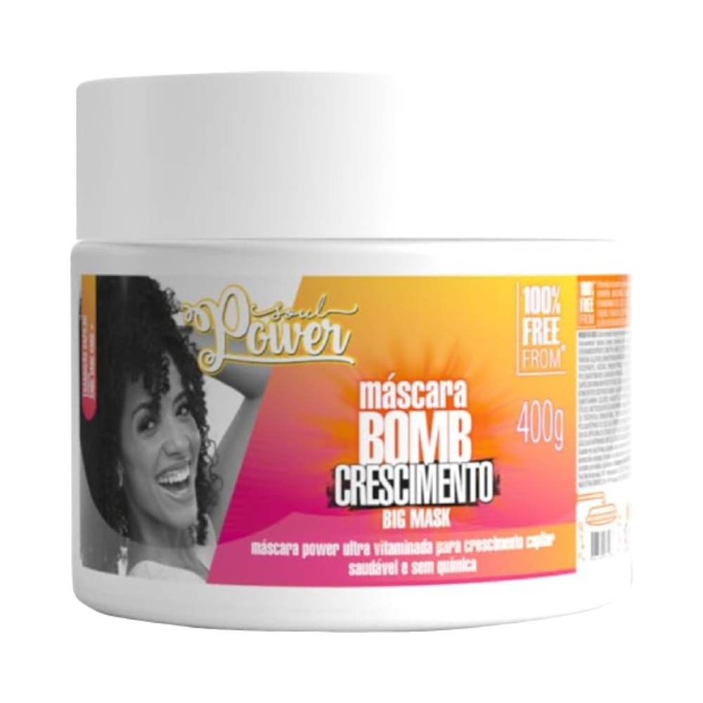 Máscara Capilar Soul Power Force Mask Bomb 400g em pote com rótulo degradê