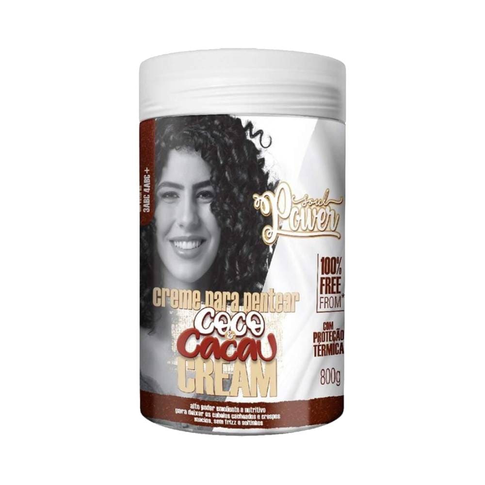 Creme para Pentear Soul Power Coco e Cacau 800g - embalagem branca com rótulo marrom e dourado