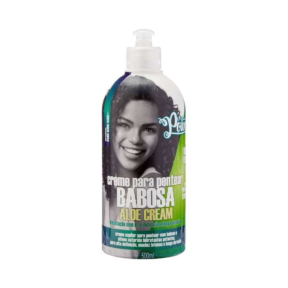 Frontal do Creme para Pentear Soul Power Babosa 500ml com embalagem branca e detalhes verdes