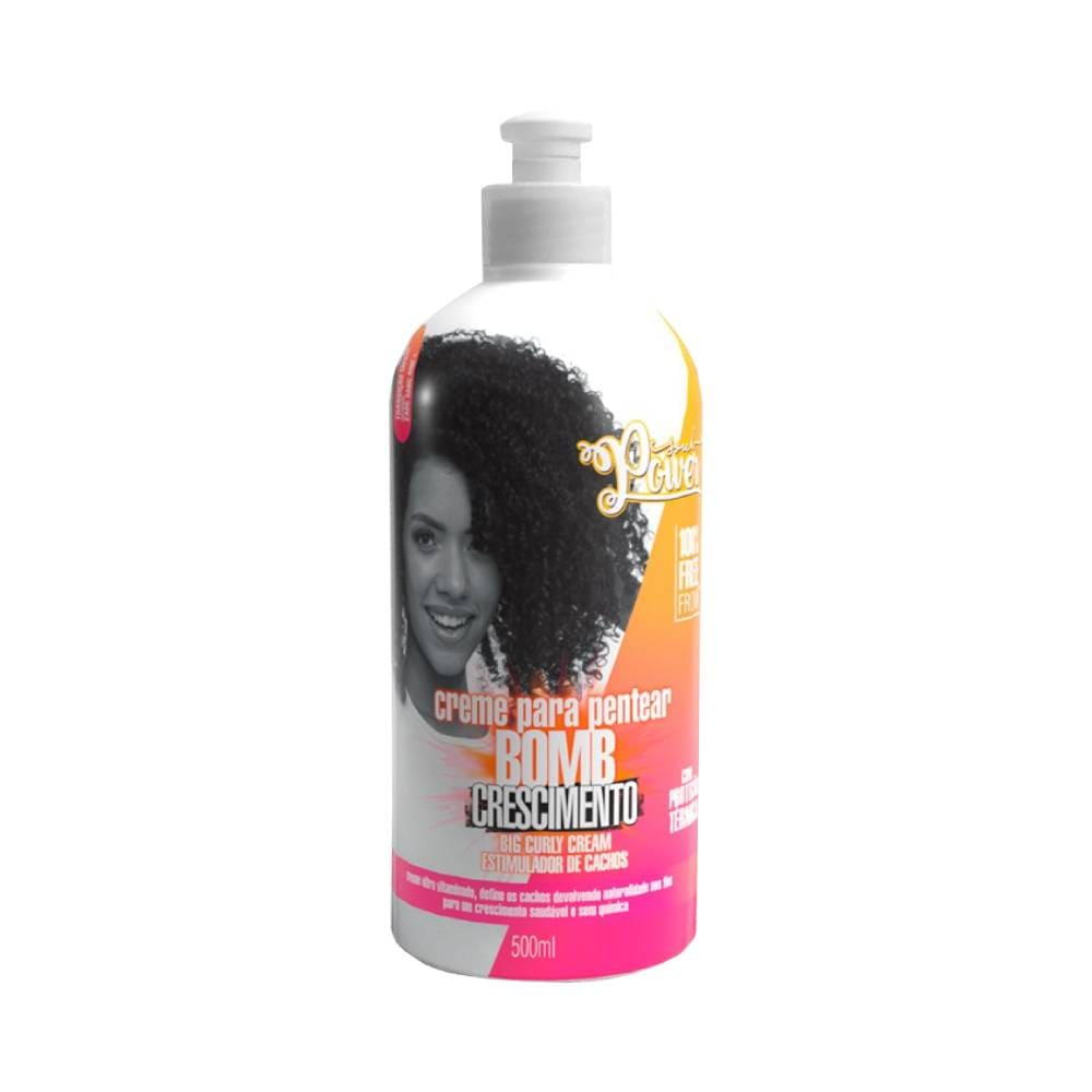 Creme de Pentear Soul Power Curly Cream Bomb 500ml - embalagem branca com degradê laranja e rosa