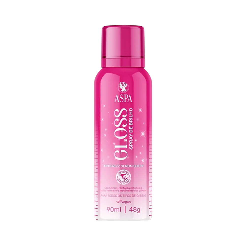 Sérum Capilar Aspa Gloss Antifrizz Brilho 90ml - frasco rosa em spray