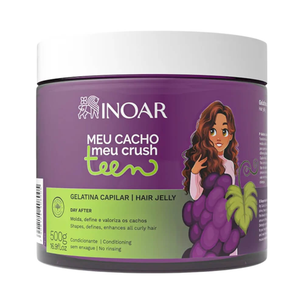 Gelatina Inoar Meu Cacho Meu Crush Teen Uva 500g - embalagem roxa