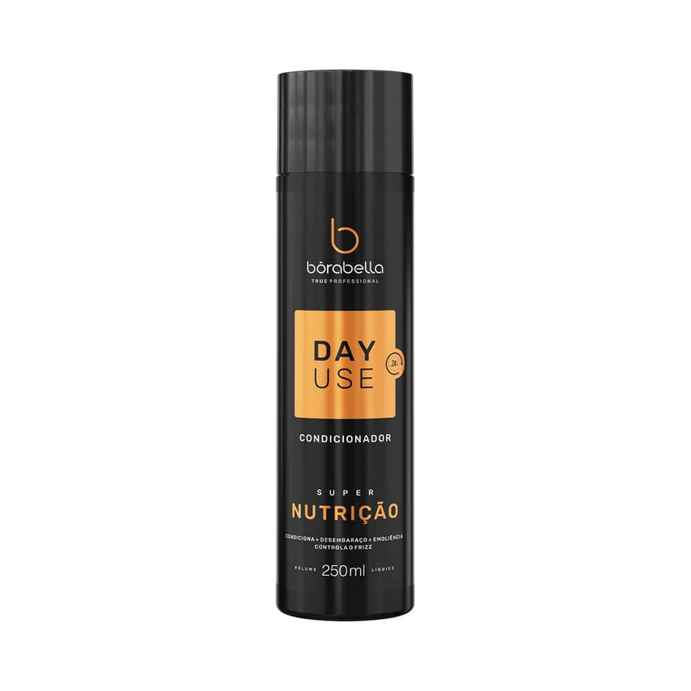 Condicionador Borabella Day Use Super Nutrição 250ml - embalagem preta com rótulo laranja