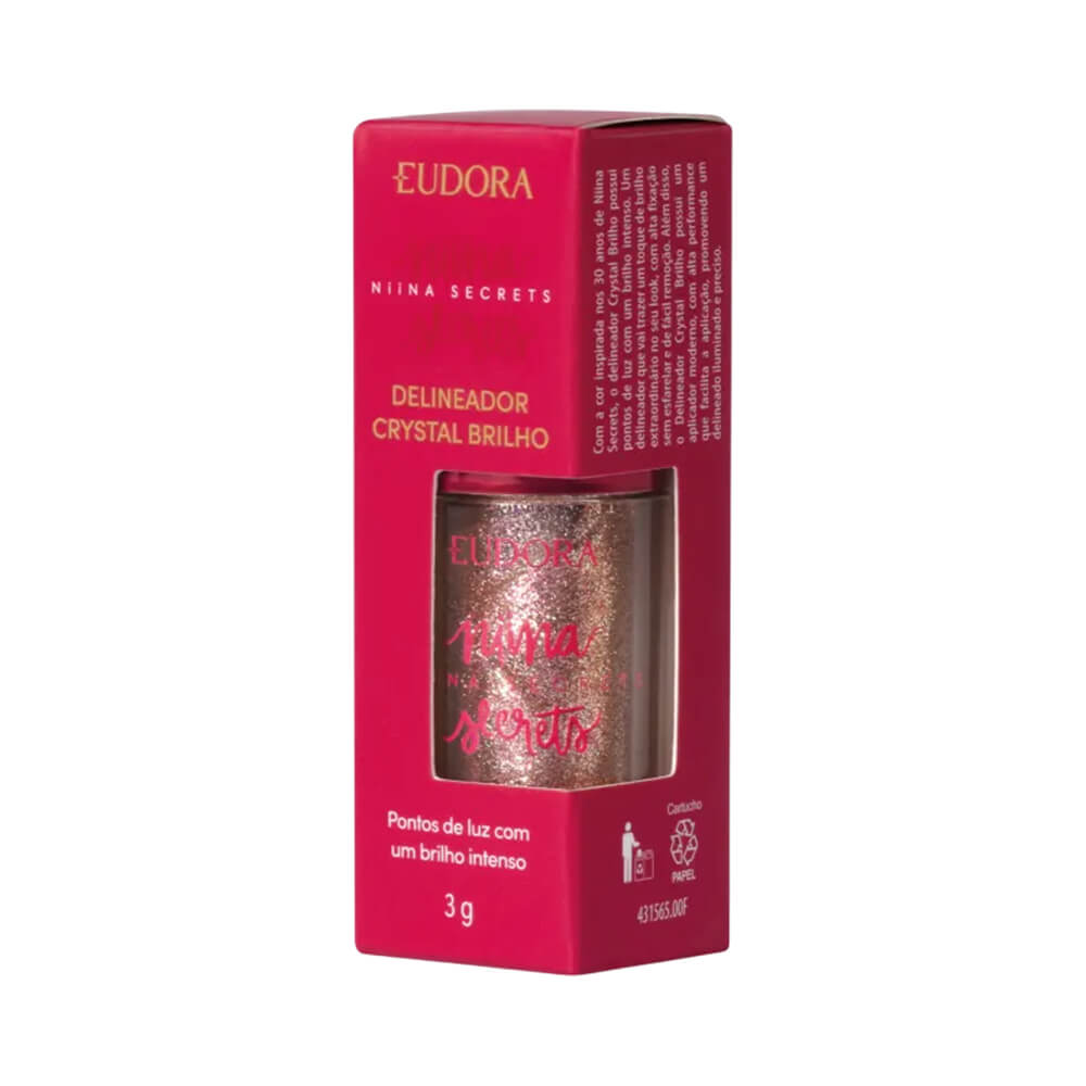 Delineador Niina Secrets Crystal Brilho 3g Eudora embalado com janela mostrando o frasco brilhante