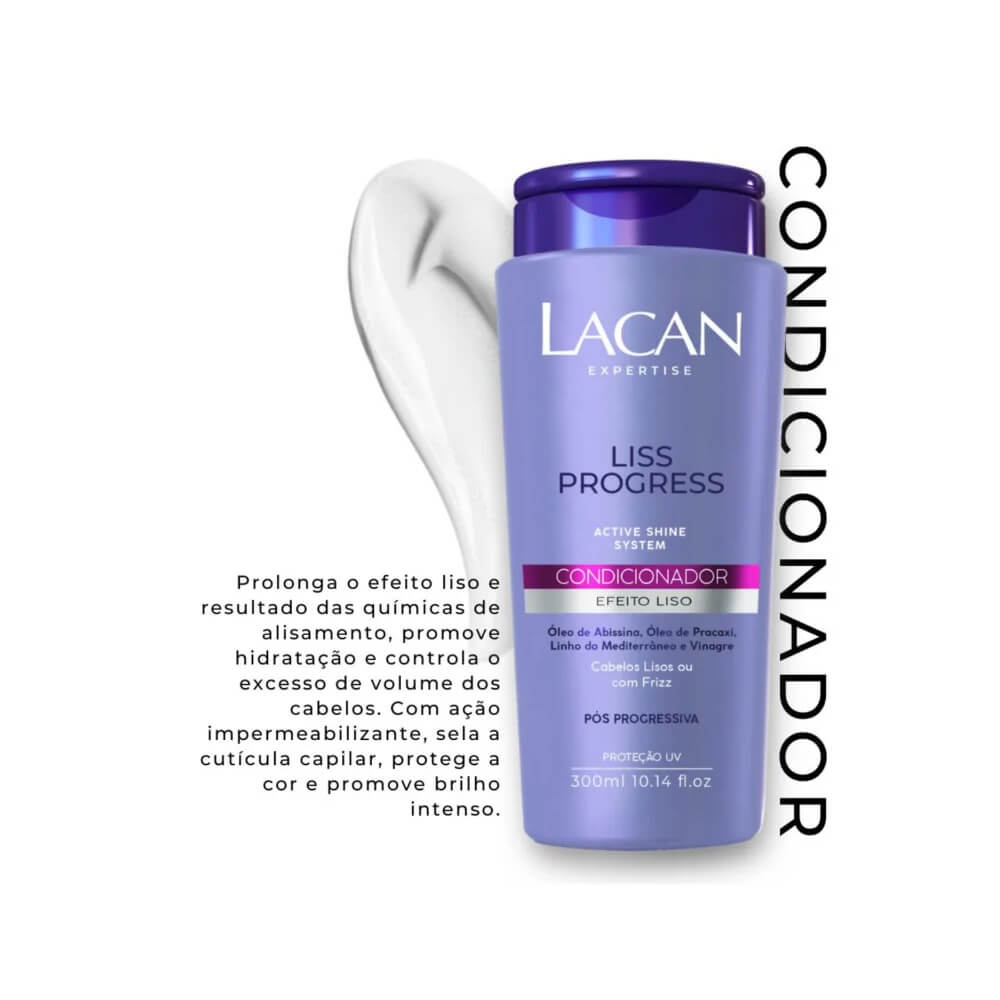 Condicionador Lacan Liss Progress com textura ao lado