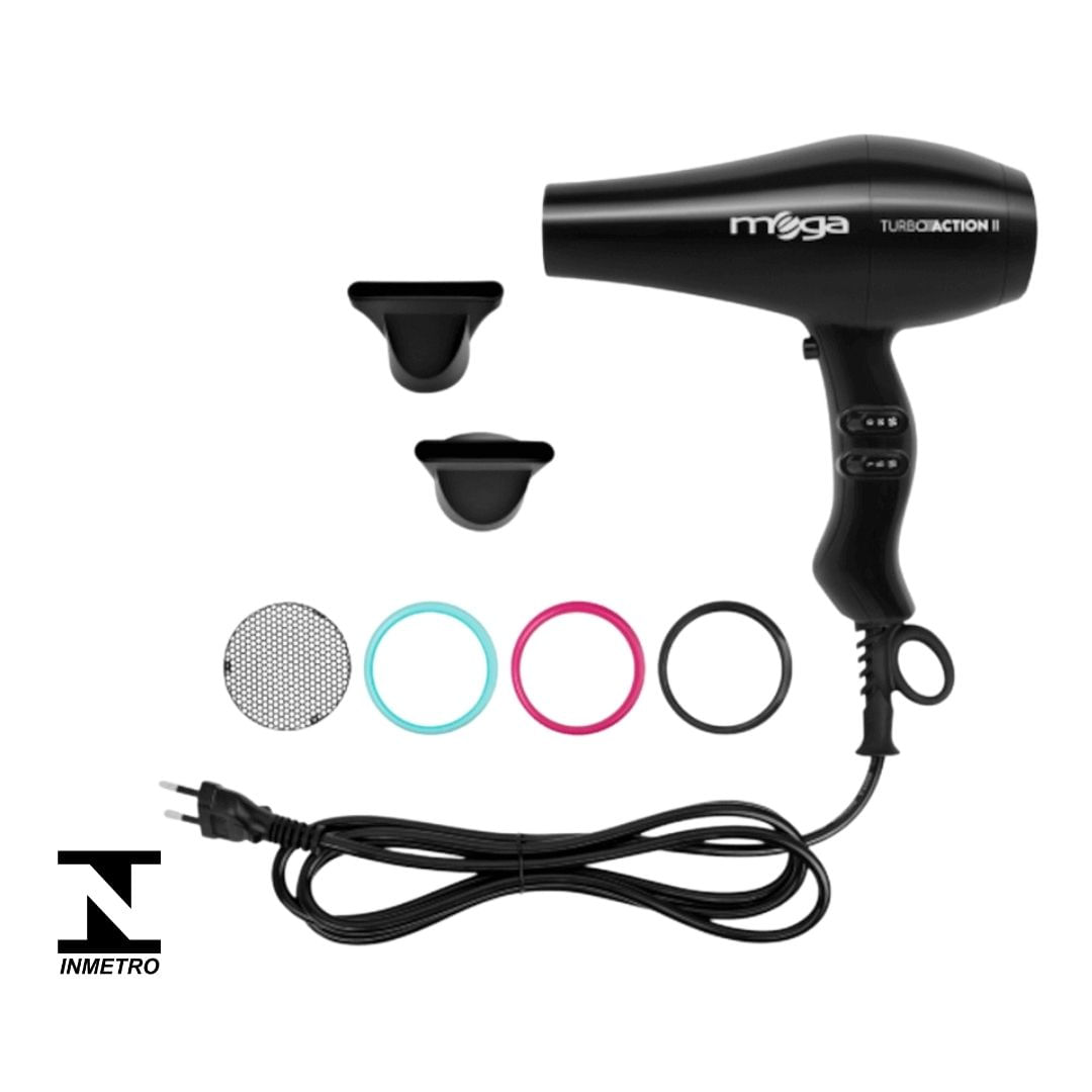 Secador Mega Turbo Action II com bicos direcionadores e cabo longo