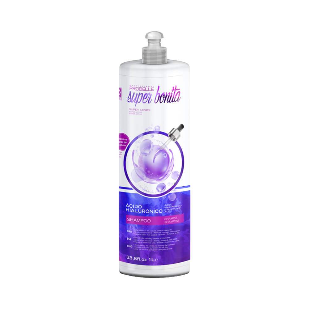 Frasco de Shampoo Probelle Super Bonita Ácido Hialurônico 1L com pump